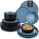 Ljojo 18-Piece Blue Reactive Glaze Stoneware Dinnerware Set - Microwave Safe