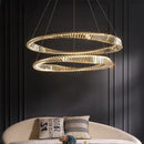 Ljojo Luxe Gold Plated Steel Pendant Light with K9 Crystals, Irregular Ring LED Design