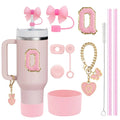 Ljojo 10-Piece Cup Accessories Set with Straws, Brush, Flower Charm, & Spill-Proof Stopper