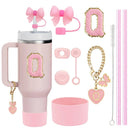 Ljojo 10-Piece Cup Accessories Set with Straws, Brush, Flower Charm, & Spill-Proof Stopper