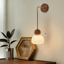 Ljojo LED Wall Sconce Walnut Wood Pull Chain Switch Art Light