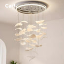 Ljojo Lotus Leaf White Chandelier Light for Staircase Villa Living Room - Elegant Modern Decor