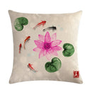 Ljojo Lotus Carp Print Cushion Cover for Home Decor on Mahogany Chair