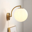 Ljojo LED Wall Light Pull Chain Switch Modern Style Glass Iron Bedroom Lamp