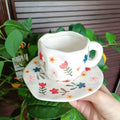 Ljojo 10oz Korean Style Ceramic Coffee Mug with Saucer Hand Painted Tea Cup Set