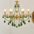French Retro Copper Green Crystal Chandelier for Living Room Dining Bedroom Study by Ljojo