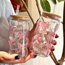 Ljojo 16.9oz Bow Plastic Tumbler Jar Water Bottle with Lid & Straw