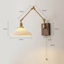 Ljojo Long Arm LED Wall Light with Pull Chain Switch & Walnut Canopy