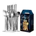 Ljojo 24-Piece Stainless Steel Hammer Pattern Cutlery Set
