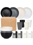 Ljojo 28pcs Plastic Tableware Set: Plate, Bowl, Cup, Cutlery - Reusable for Home, Hotel, Party
