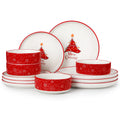 Ljojo 12/30 Pc Christmas Dinnerware Set: Christmas Tree Ceramic Plate, Dinner/Dessert/Soup/Bowl/Mug