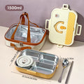 Ljojo 4/5 Grids Stainless Steel Divided Lunch Box Set with Cutlery
