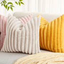 Ljojo 16x16 Faux Fur Striped Pillow Covers 2pcs - Soft Plush Velvet Back