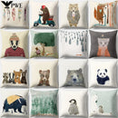 Ljojo Minimalist Spring Tree Landscape Pillow Cover - Bear Penguin Cartoon Animal Pillowcase