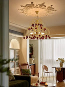 French Retro Cherry Glass Chandelier Vintage Living Room Pendant Light by Ljojo.