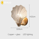 Brass Bedside Sconce with Glass Shell Lamp for Bedroom & Living Room décor - Ljojo
