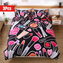 Ljojo Makeup Print Duvet Cover Set - All-Season Breathable Polyester Bedding