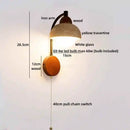 Ljojo LED Wall Lights Bathroom Decor Pull Chain Switch Black Iron Yellow Travertine