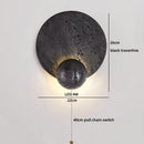 Ljojo Luxury LED Wall Light Black Travertine Glass Wood Japan Style Bedside Lamp