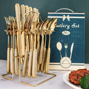 Ljojo 24-Piece Stainless Steel Hammer Pattern Cutlery Set