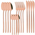 Ljojo 16Pcs Western Black Gold Dinnerware Set Stainless Steel Tableware Flatware