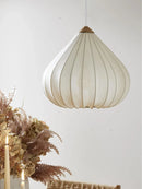 French Minimalist Pendant Light Onion Shape Fabric Lampshade for Living Room.