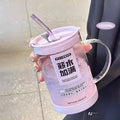 Ljojo 1000ml Glass Cup Lid Straw Handle Large Kawaii Tumbler Juice Drinking Bottle