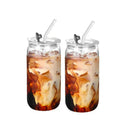 Ljojo 16oz Glass Tumblers with Lids & Straws - Set of 2