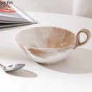 Ljojo Marble Pattern Ceramic Bowl with Handle, Set of 4