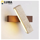 Ljojo Japanese Wabi-Sabi Yellow Travertine Wall Light with Pull Chain Switch and Rotable LED Wood Stone Lamp