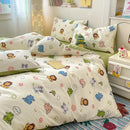 Ljojo Minimalist Cartoon Design Duvet Cover Set in 100% Cotton, 4-Piece Bedding Collection