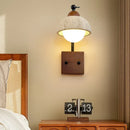Ljojo LED Wall Lights Bedroom Yellow Travertine White Glass Wabi Sabi Wood Bedside Lamp