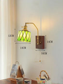 Japanese Retro Wall Lamp Brass Tiffany Shade LED Bedroom Bedside Light Ljojo