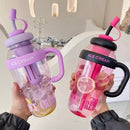 Ljojo 1200ml Sport Water Bottle with Tea Infuser and Straw, Handle - Cute Design