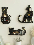 Ljojo™ Moon Phase Black Cat Wall Shelf for Crystals, Oils & Decor - Gothic Home Display Stand