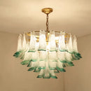 Ljojo French Medieval Luxury Green Glass Petal Chandelier Metal Round Pendant Light