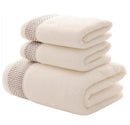 Ljojo 3-Piece Waffle Towel Set: 1 Bath, 2 Hand Towels - Cream