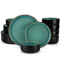 Ljojo 18/24PCS Black Ceramic Plate Sets - Mediterranean Blue Stoneware Dinner Set