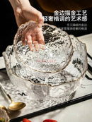 Ljojo 1500ml Glass Bowl Gold-Plated Household Tableware Fruit Dessert Salad Plate