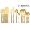 Ljojo 24-Piece Stainless Steel Cutlery Set: Black Silverware Flatware Fork Knife Spoon