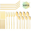 Ljojo 20-Piece Stainless Steel Gold Cutlery Set and Metal Straw Kit