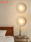 Japanese Style Wabi Sabi Natural Stone Round Wall Lamp for Bedroom by Ljojo.