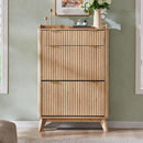 Ljojo™ Fluted Shoe Cabinet with 2 Flip Drawers, 48" Tall Narrow Organizer