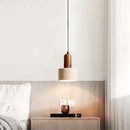 LED E27 Stone Pendant Lamp Wood Hanging Light for Bedroom - Ljojo