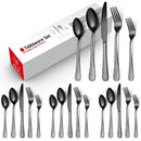 Ljojo 20PCS Stainless Steel Black Plated Cutlery Set with Engraved Handle for Christmas