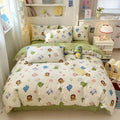Ljojo Minimalist Cartoon Design Duvet Cover Set in 100% Cotton, 4-Piece Bedding Collection