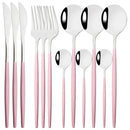 Ljojo 12-Piece Black Gold Stainless Steel Cutlery Set for Parties and Kitchens