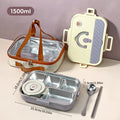 Ljojo 4/5 Grids Stainless Steel Divided Lunch Box Set with Cutlery