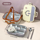 Ljojo 4/5 Grids Stainless Steel Divided Lunch Box Set with Cutlery