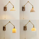 Ljojo Long Arm LED Wall Light with Pull Chain Switch & Walnut Canopy